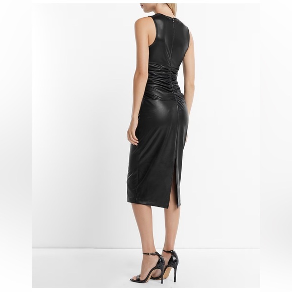 Express Body Contour Faux Leather Twist Front Midi Dress W/Built-In Shapewear Lg - Picture 3 of 13